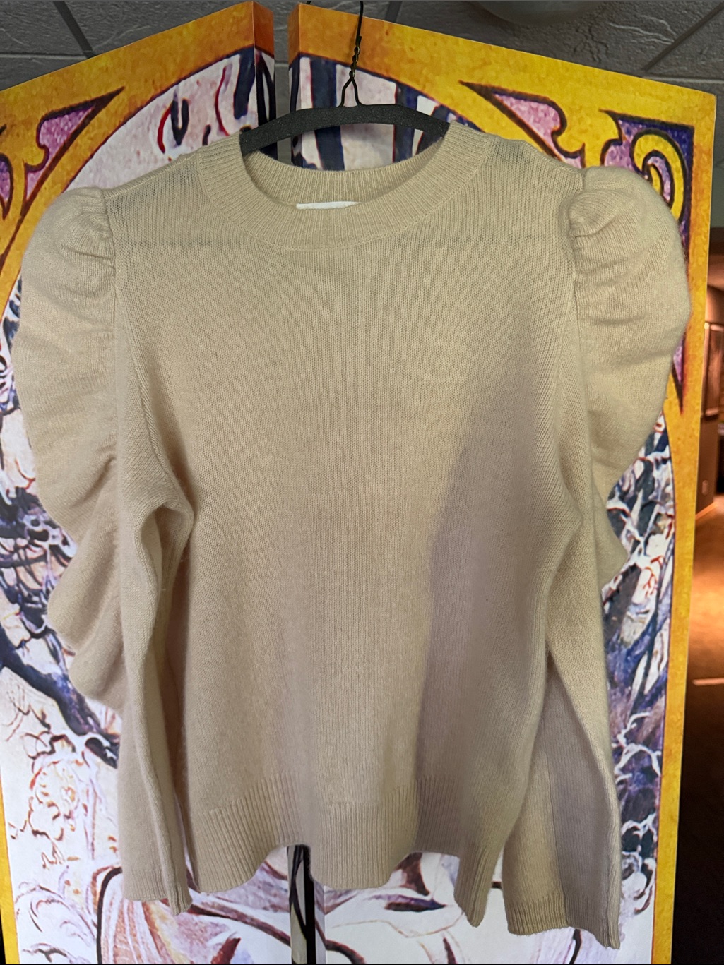 Frame 100% Cashmere Puff Sleeve Sweater Xs Vanilla Cream Luxury Knit